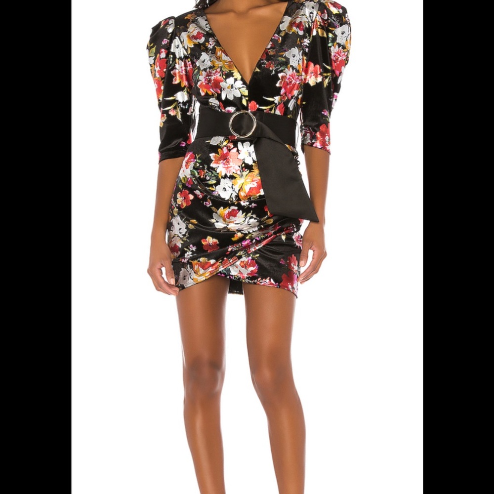 Bronx and Banco Black Floral Velvet Mini Dress